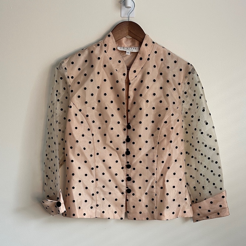 J.R. Nites by Caliendo Shimmer and Shear Formal Blouse with Black Velvet Buttons